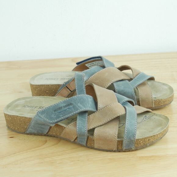Josef Seibel Women's 40 9 9.5 Sandals Leather Woven Slides Comfort Slip On Boho